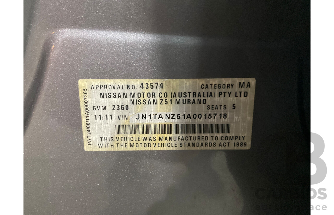 11/2011 Nissan Murano Ti Z51 MY12 4d Wagon Platinum Graphite Metallic V6 3.5L