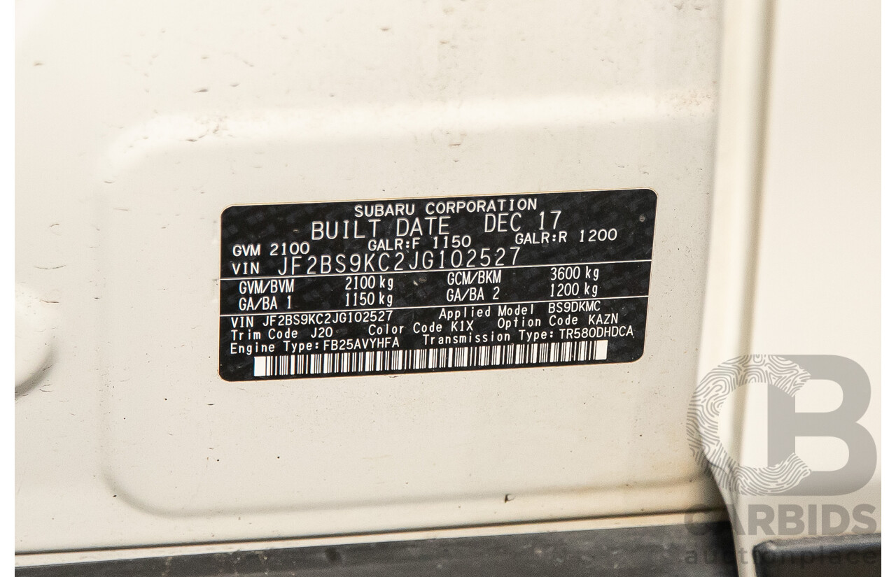 01/2018 Subaru Outback 2.5i Premium (AWD) MY18 4d Wagon Crystal White Pearl 2.5L