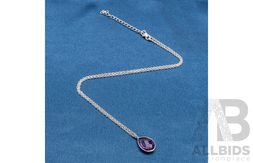 925 Sterling Silver Necklace with Amethyst Stone. Length - 47cms