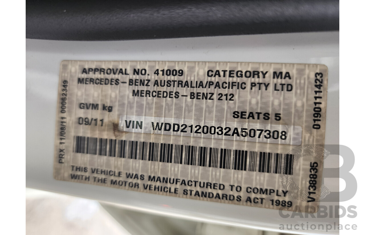 9/2011 Mercedes-Benz E250 CDI Avantgarde 212 MY11 4d Sedan White 2.1L