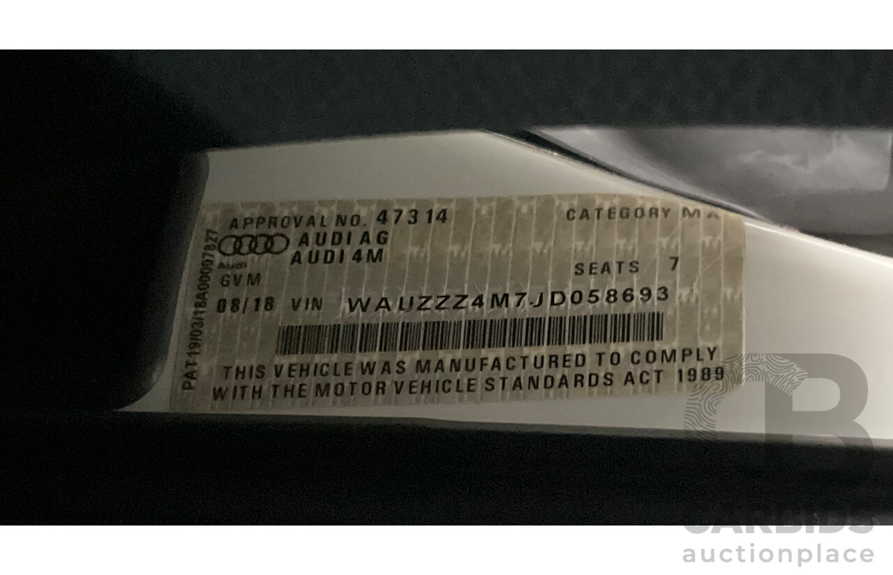 08/2018 Audi Q7 3.0 TDI Quattro (160kW AWD) 4M MY18 4d Wagon Carrara White Turbo Diesel V6 3.0L - 7 Seater