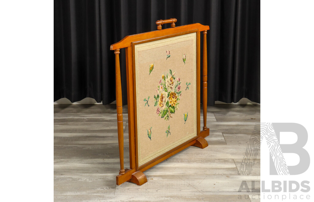 Vintage Oak Tapestry Fire Screen