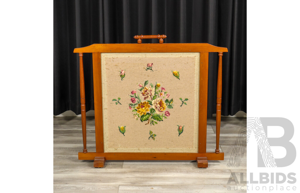 Vintage Oak Tapestry Fire Screen