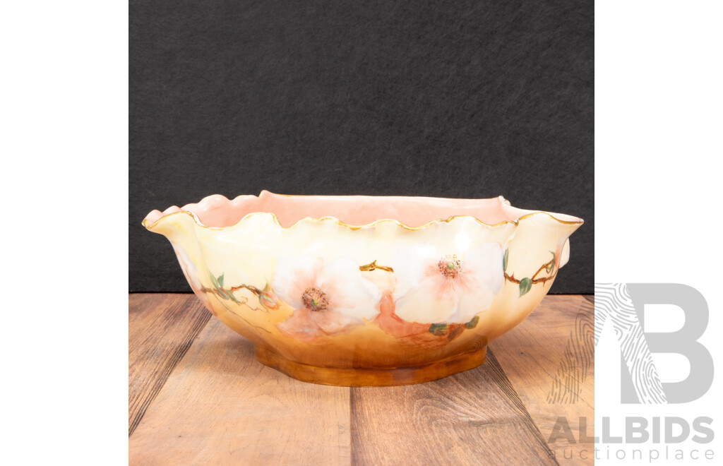 Haviland Limoges France Large Scalloped Bowl with Handle and Spout Pink Floral