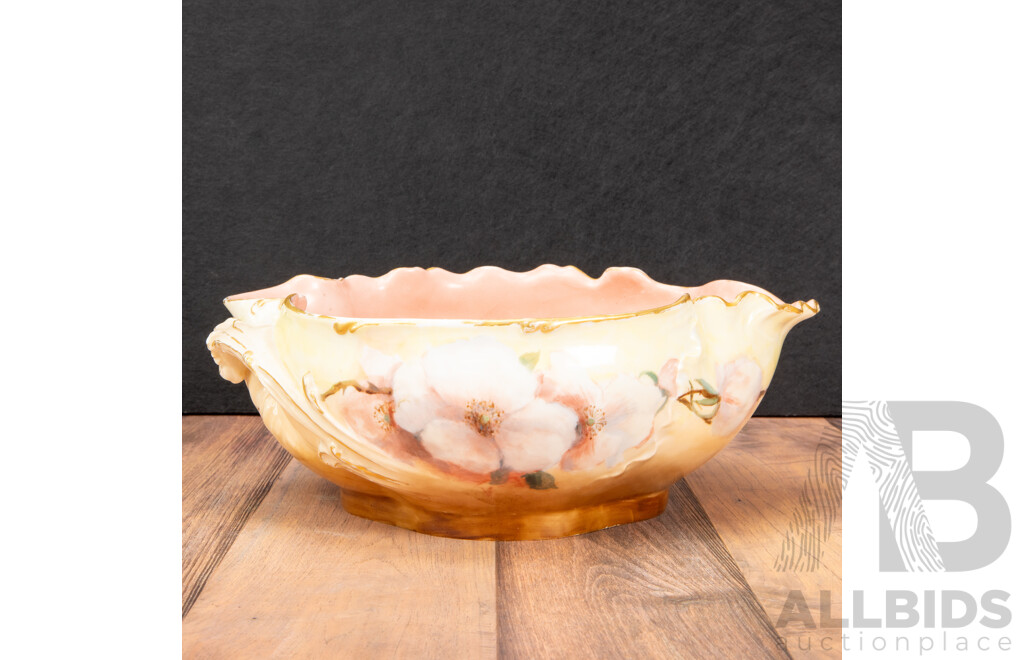 Haviland Limoges France Large Scalloped Bowl with Handle and Spout Pink Floral