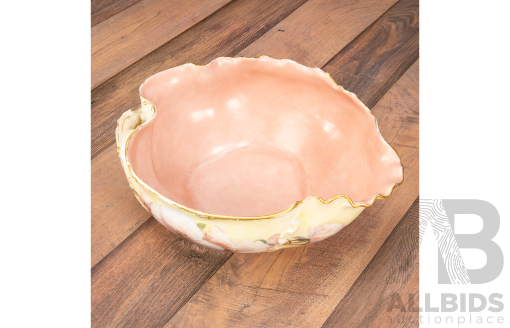 Haviland Limoges France Large Scalloped Bowl with Handle and Spout Pink Floral
