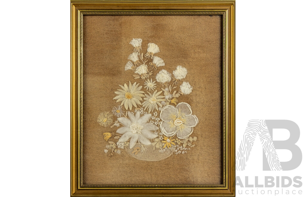 Leila McDonnell, (20th Century, Australian, Working c1980s), Still Life - Flower Bouquet (1981), Original Hand Made Cormo Wool, 42 x 35 cm (frame)