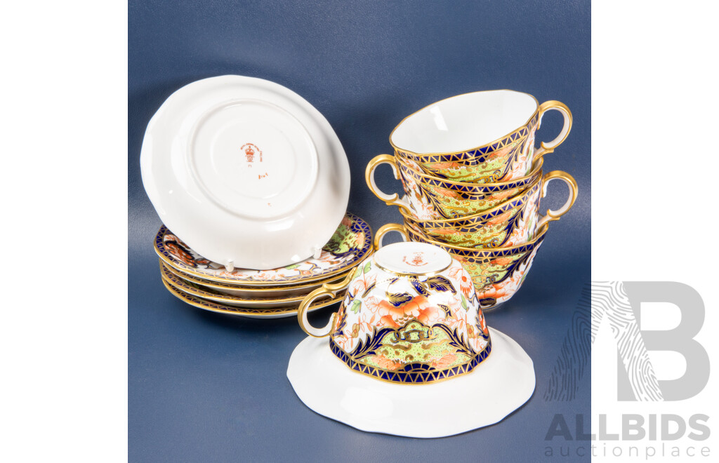 11 Piece Porcelain Royal Crown Derby Imari Teacup & Saucer Set