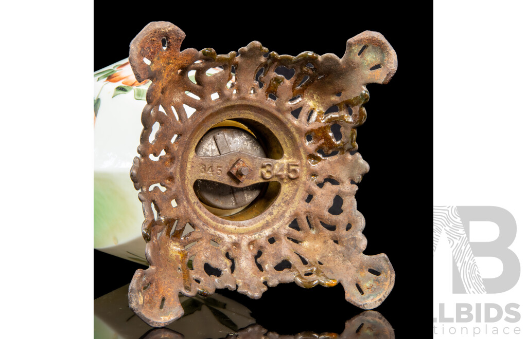 Antique Oil Lamp with Pink Floral Design