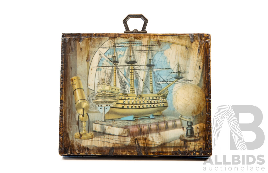 Artists Unknown, (20th Century), Nice Collection of Four Vintage Miniature Decoupage Grand Ships on Burnished Wooden Panels, 11 x 13 cm & 13 x 11 cm (4)