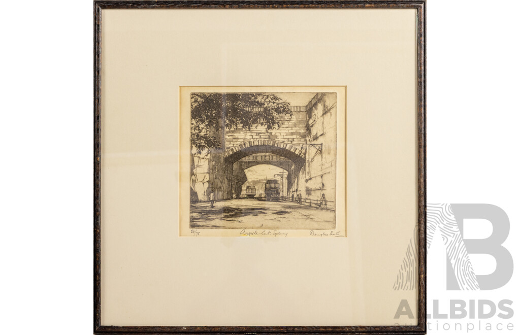 Douglas Pratt (20th Century, Australian, 1900-1972), Argyle Cut, Sydney, (c1931), Editioned & Signed Etching, 37 x 37 cm (frame)