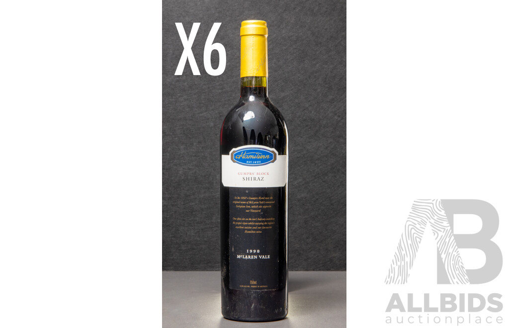 Half Dozen Hamilton Gumpr's Block Shiraz Vintage 1998