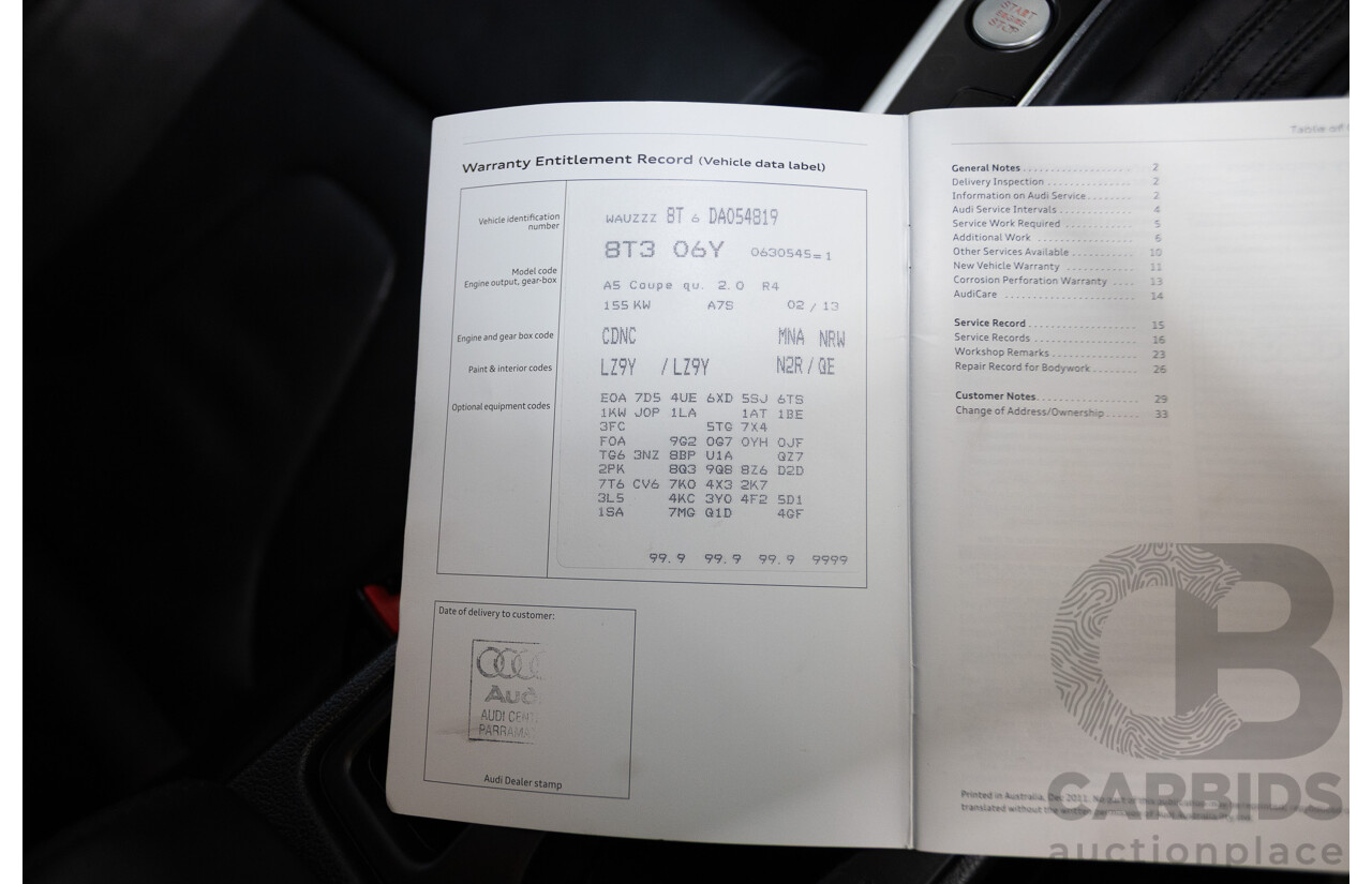 4/2013 Audi A5 2.0 TFSI Quattro (AWD) 8T MY13 2D Coupe Phantom Black Turbo 2.0L