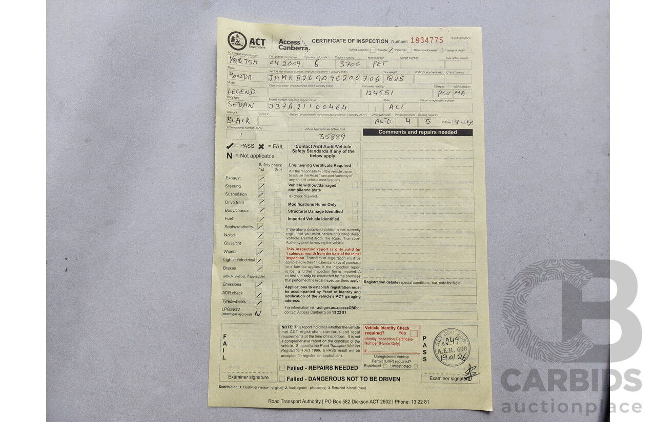 4/2009 Honda Legend  30 MY09 4d Sedan Black 3.7L