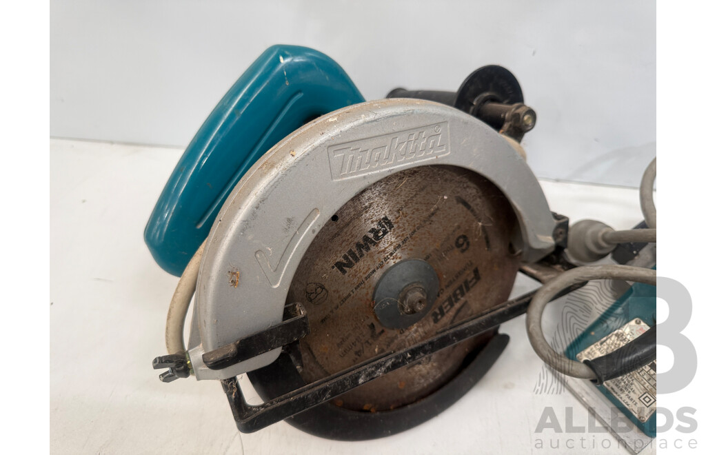 Box of Assorted Makita Power Tools - Circular Saw + Wood Trimmer + Power Planer + Angle Grinder