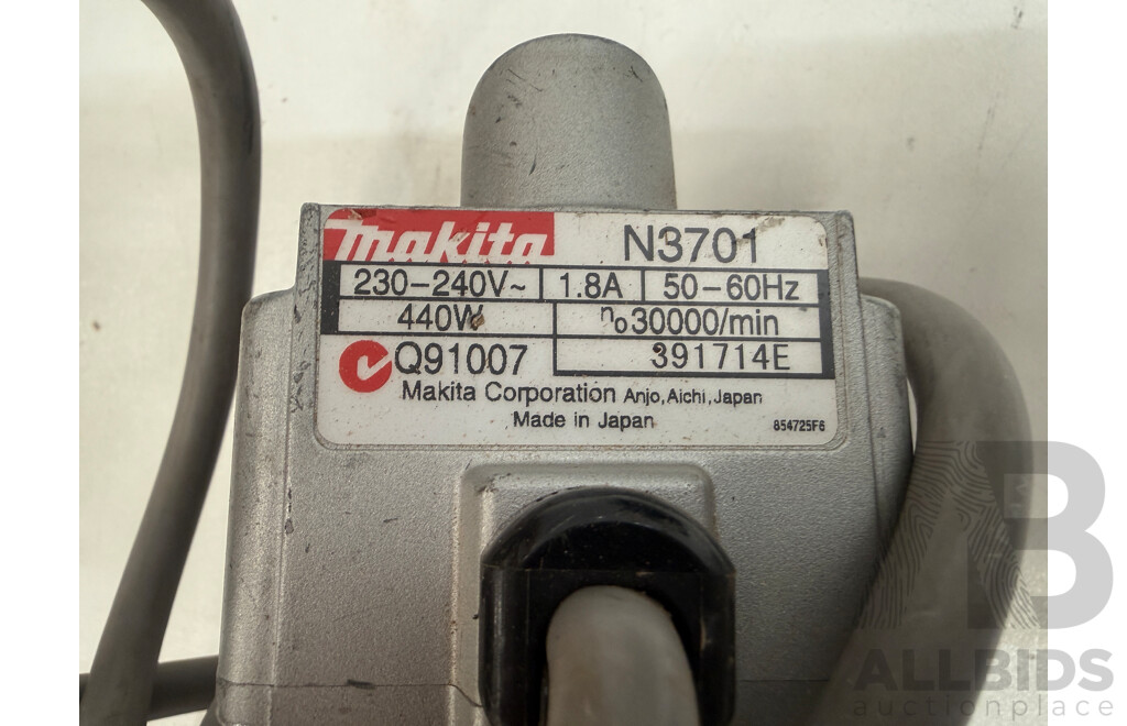 Box of Assorted Makita Power Tools - Circular Saw + Wood Trimmer + Power Planer + Angle Grinder