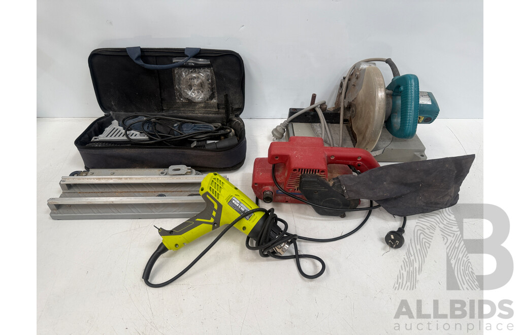 Box of Assorted Power Tools - Trak Saw + Heat Gun + Power Planer + Drop Saw