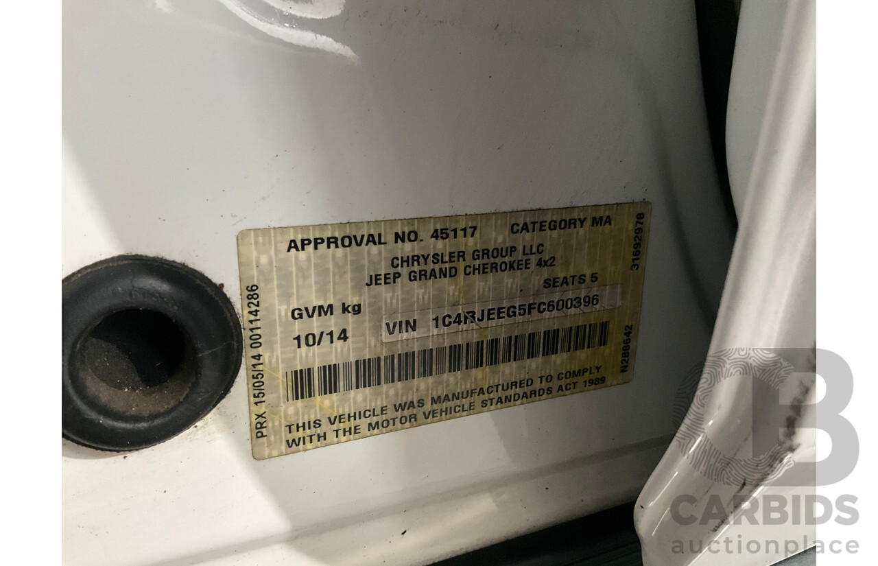 10/2014 Jeep Grand Cherokee Laredo (4x2) WK MY14 4d Wagon Bright White V6 3.6L