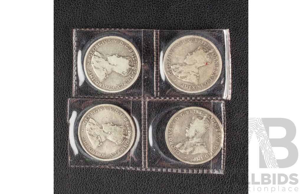 Four Australian KGV Silver Florins Including 1921, 1922, 1923, 1924 .925