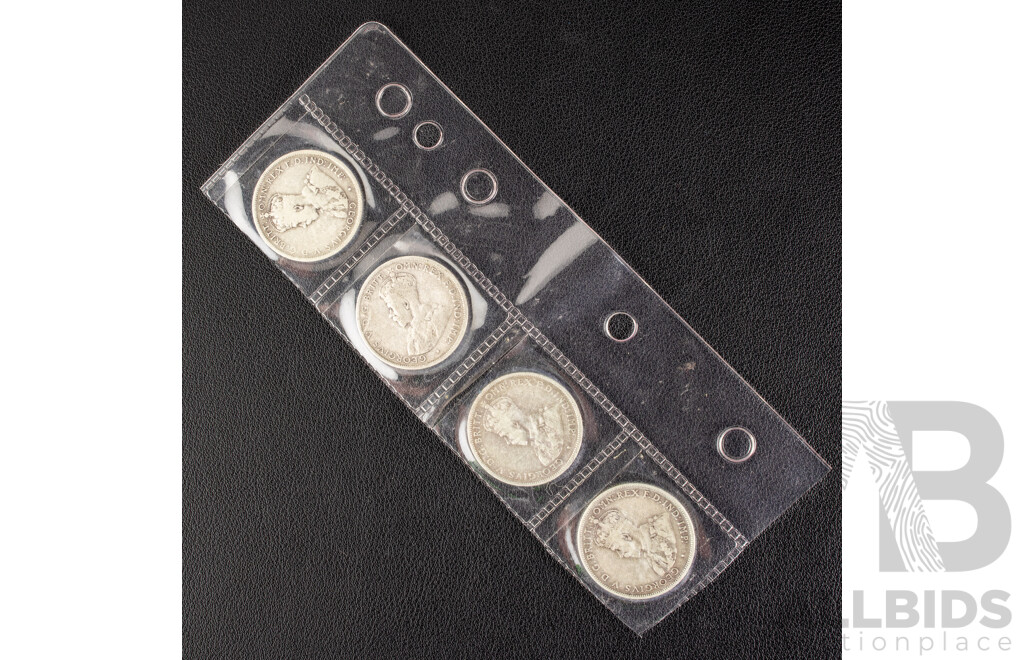 Four Australian KGV Silver Florins Including 1925, 1926, 1927, 1928 .925