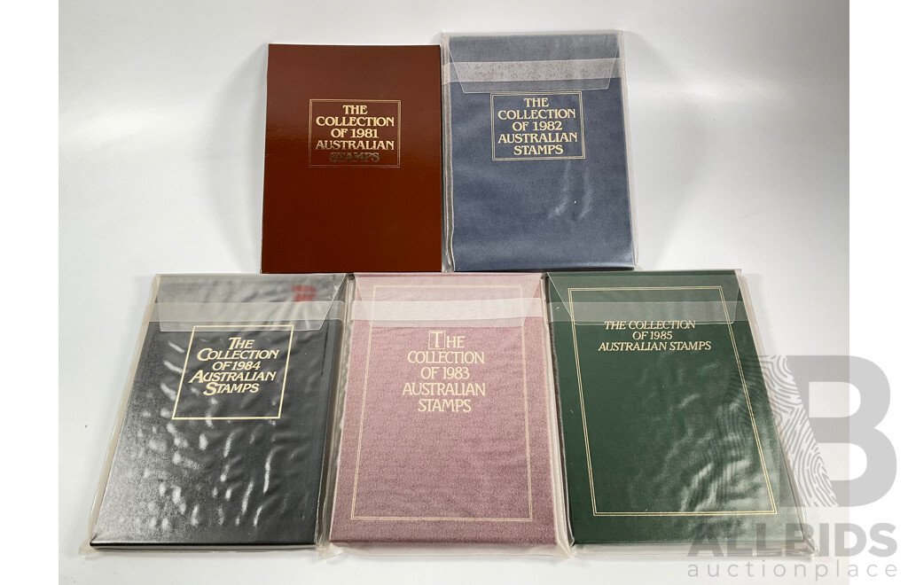 Five Australian Annual Stamp Albums, Including Years 1981, 1982, 1983, 1984, 1985 - Face Value $100