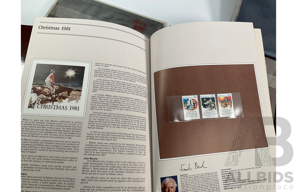 Five Australian Annual Stamp Albums, Including Years 1981, 1982, 1983, 1984, 1985 - Face Value $100