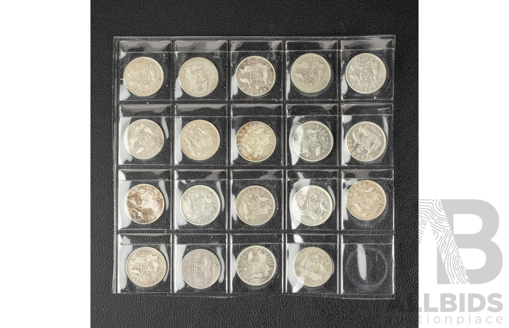 Nineteen Australian KEVII/KGV Silver Sixpence Including 1910, 1911, 1912, 1914, 1916, 1917, 1919, 1920M Consecutive to 1928, 1934, 1935, 1936 .925