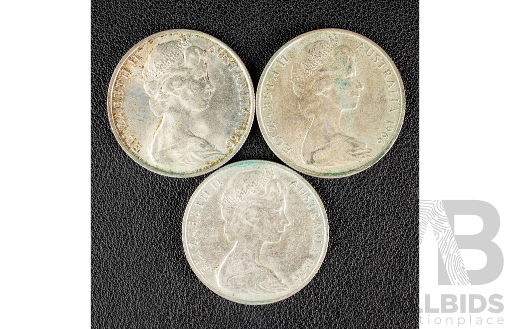 Three Australian 1966 Round Silver Fifty Cent Coins .800