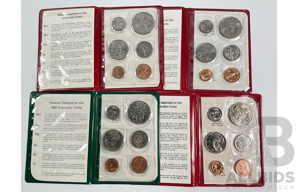 Four Australian RAM UNC Coin Sets, 1979, 1980, 1981, 1982