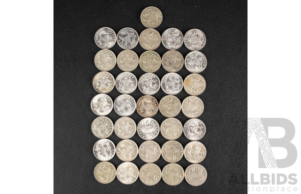 Thirty Six Australian Silver Sixpence Including 1960, Thirteen 1961, Sixteen 1962, Six 1963 .500