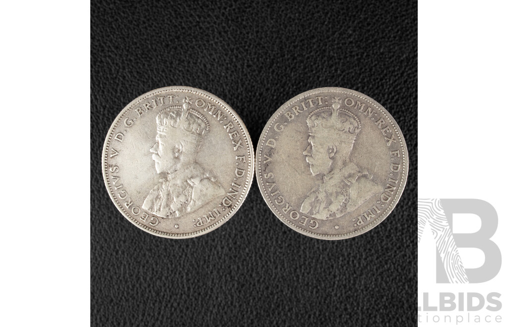 Two Australian KGV Silver Shillings, 1935 and 1936 .925
