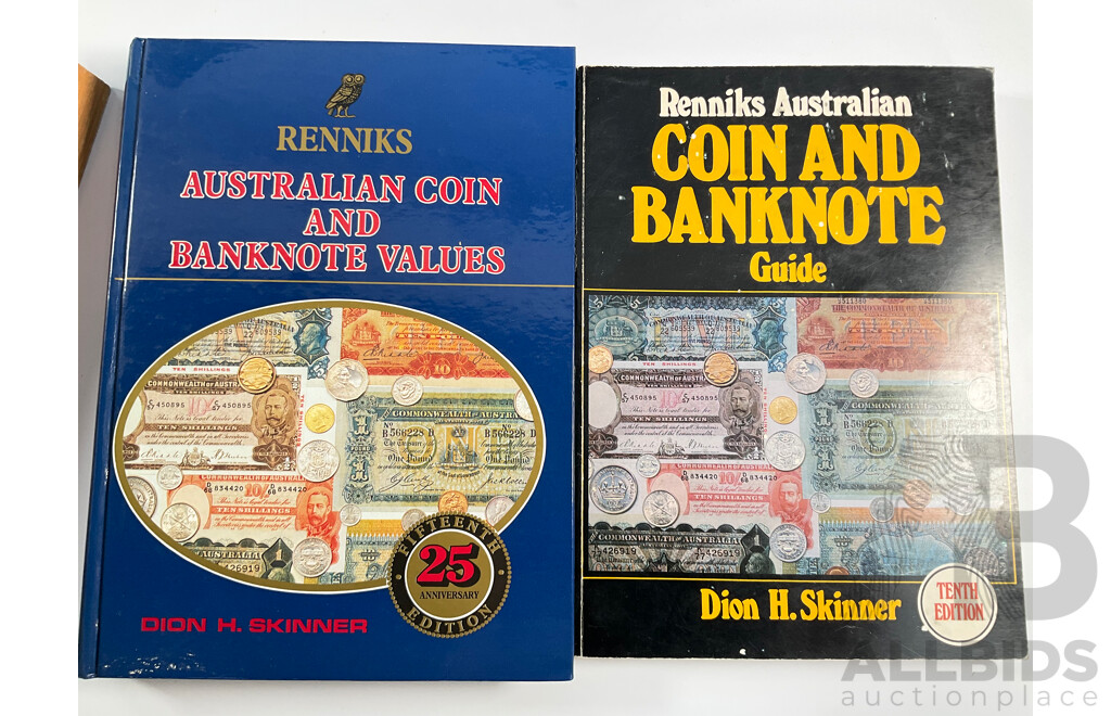 Four Books Relating to the Study of Coins Including Coins, an Illustrated Survey 650BC to the Present Day, Renniks Coin and Banknote Guide and Australian Coin and Banknote Values, Standard Catalogue of World Coins