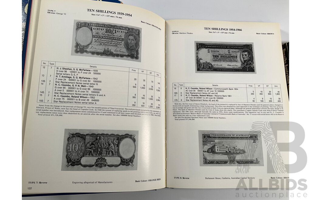 Four Books Relating to the Study of Coins Including Coins, an Illustrated Survey 650BC to the Present Day, Renniks Coin and Banknote Guide and Australian Coin and Banknote Values, Standard Catalogue of World Coins