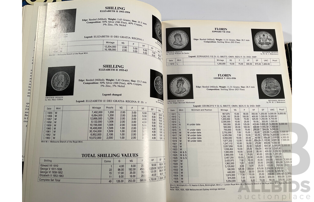 Four Books Relating to the Study of Coins Including Coins, an Illustrated Survey 650BC to the Present Day, Renniks Coin and Banknote Guide and Australian Coin and Banknote Values, Standard Catalogue of World Coins
