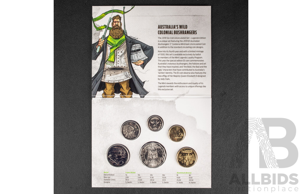Australian RAM 2019 Six Coin Year Set, the Good the Bad and the Ugly, 2024 Two Dollar Coin, War Animals Remembered, C Mint Mark and Two One Dollar, Centenary of the Smith Family