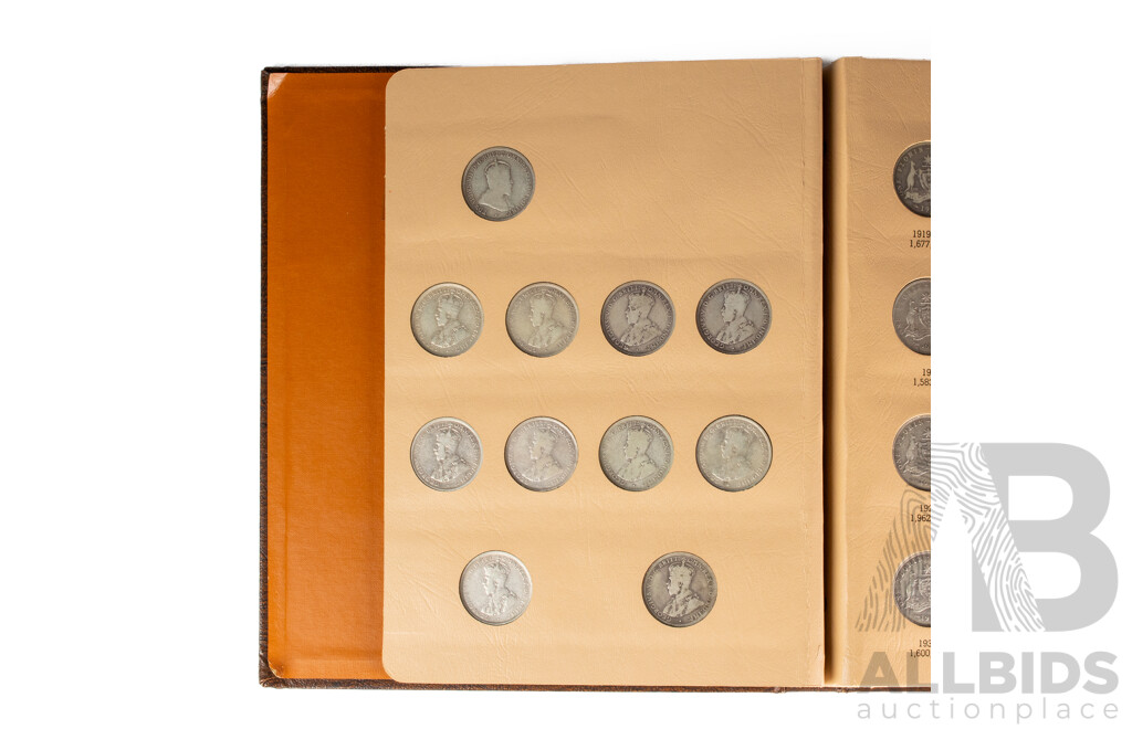 Dansco Album of Australian Silver Florins, Spanning 1910 to 1957, Mostly Complete, Forty Coins