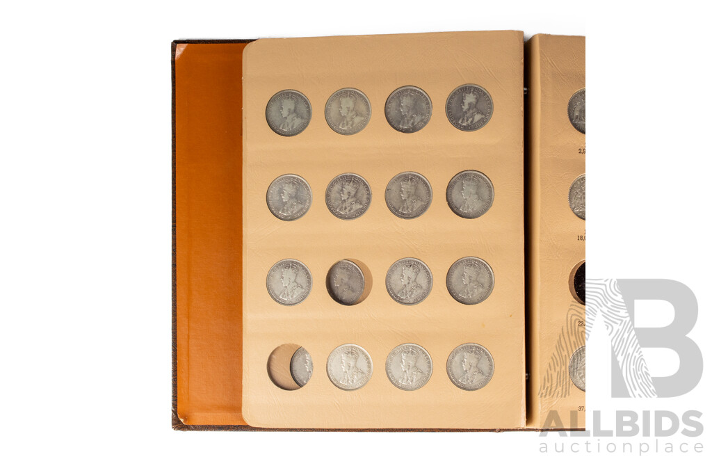 Dansco Album of Australian Silver Florins, Spanning 1910 to 1957, Mostly Complete, Forty Coins