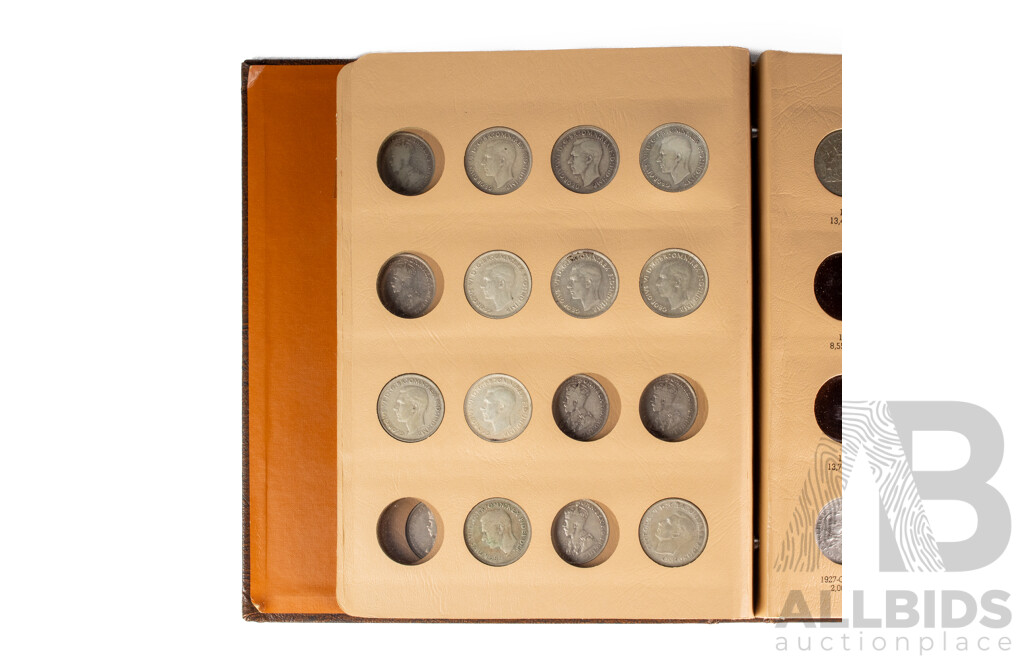 Dansco Album of Australian Silver Florins, Spanning 1910 to 1957, Mostly Complete, Forty Coins