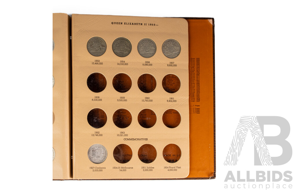 Dansco Album of Australian Silver Florins, Spanning 1910 to 1957, Mostly Complete, Forty Coins