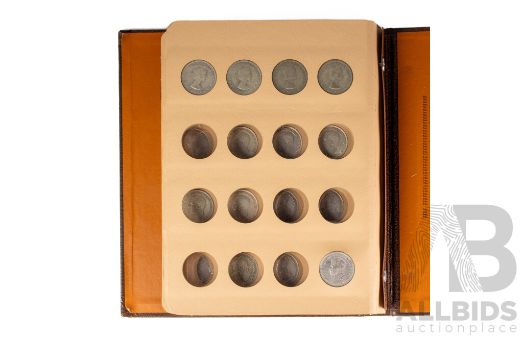 Dansco Album of Australian Silver Florins, Spanning 1910 to 1957, Mostly Complete, Forty Coins