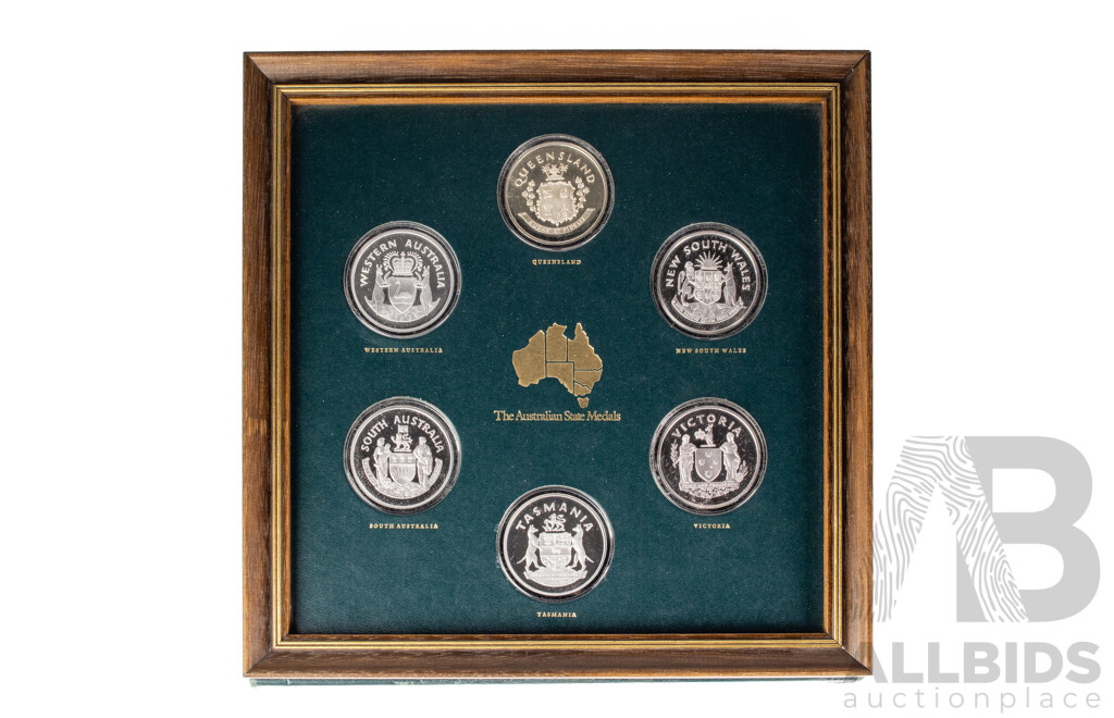 Australian Stokes Framed Silver State Medals .925