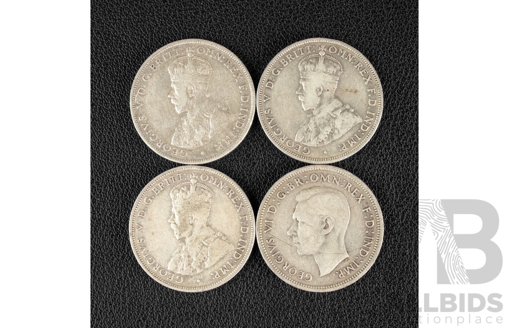 Four Australian Silver KGV/KGVI Silver Florins Including 1935, 1936(2) 1938 .925