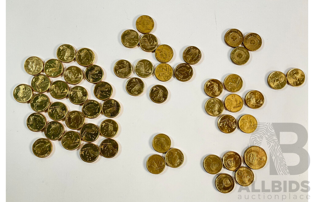 Collection of Australian Coins Including Two Dollars, Four 2016 Fifty Years Decimal Currency, Twenty Four 1988 High Grade, 1989, 1990, Two 2018 INVICTUS, Three 2012 Remembrance,, 2016 Fifty Years Decimal Currency One Dollar