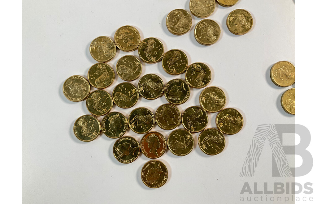 Collection of Australian Coins Including Two Dollars, Four 2016 Fifty Years Decimal Currency, Twenty Four 1988 High Grade, 1989, 1990, Two 2018 INVICTUS, Three 2012 Remembrance,, 2016 Fifty Years Decimal Currency One Dollar