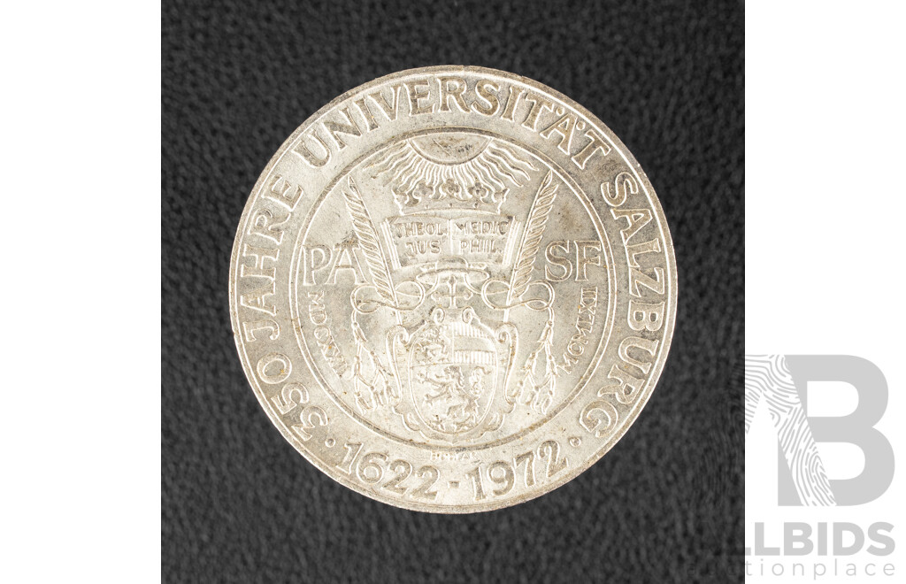 Austrian 1972 UNC Silver Fifty Shilling, 350th Anniversary of the Salzburg University .900