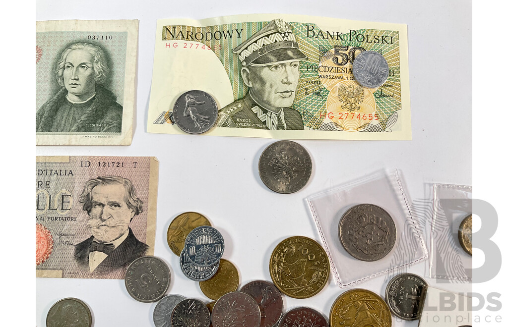 Collection of International Currency Including United Kingdom, New Zealand, Middle East, Japan, France, Netherlands, Germany, Poland, Canada, Malaysia, Italy, Hong Kong, China, Tonga, Sweden