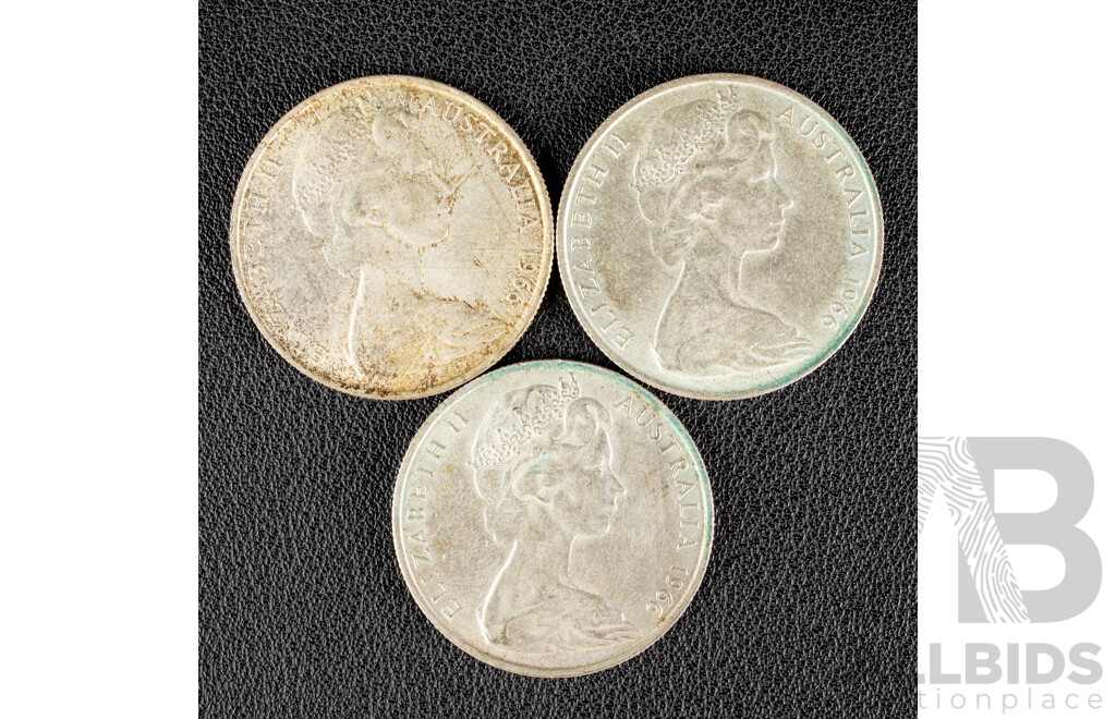 Three Australian 1966 Round Silver Fifty Cent Coins .800