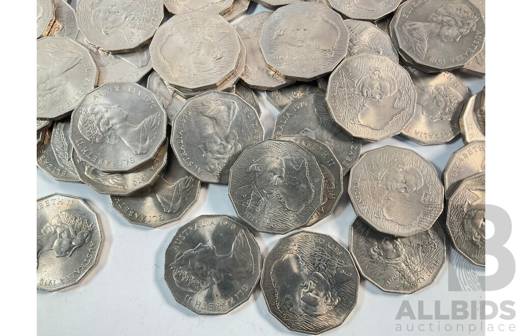 Collection of Australian 1970 Fifty Cent Coins, Captain Cook