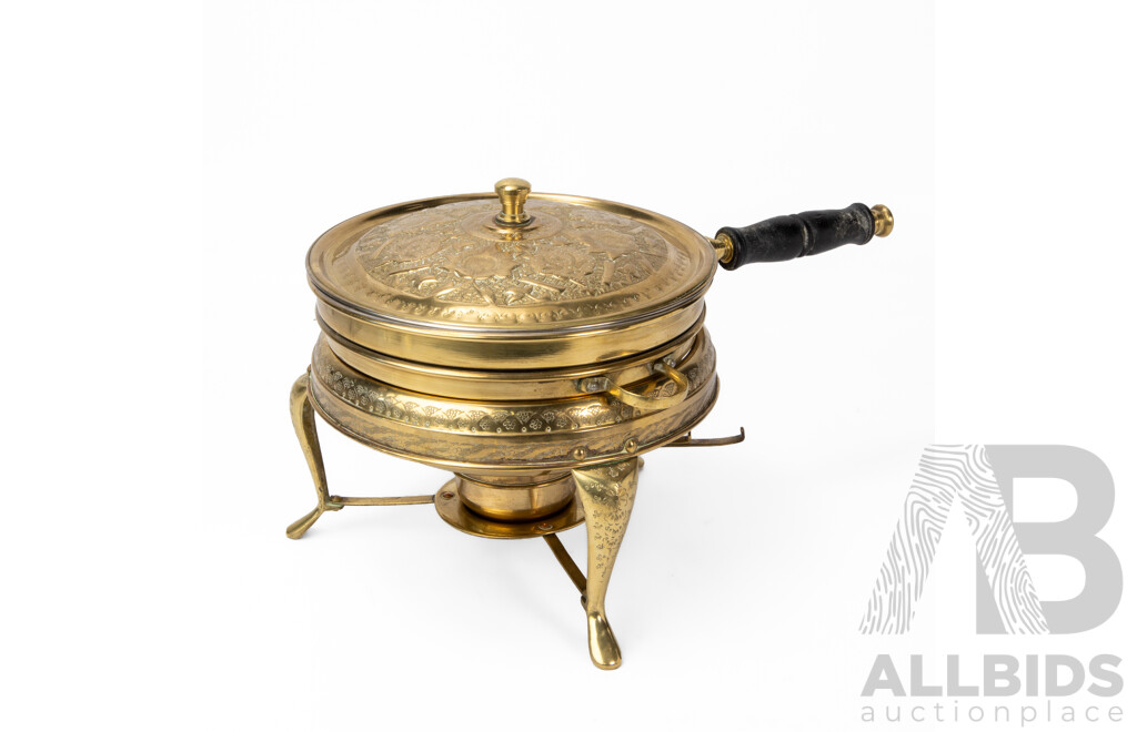 Iranian Reproduction Brass Elevated Chafing Dish with Fuel Burner