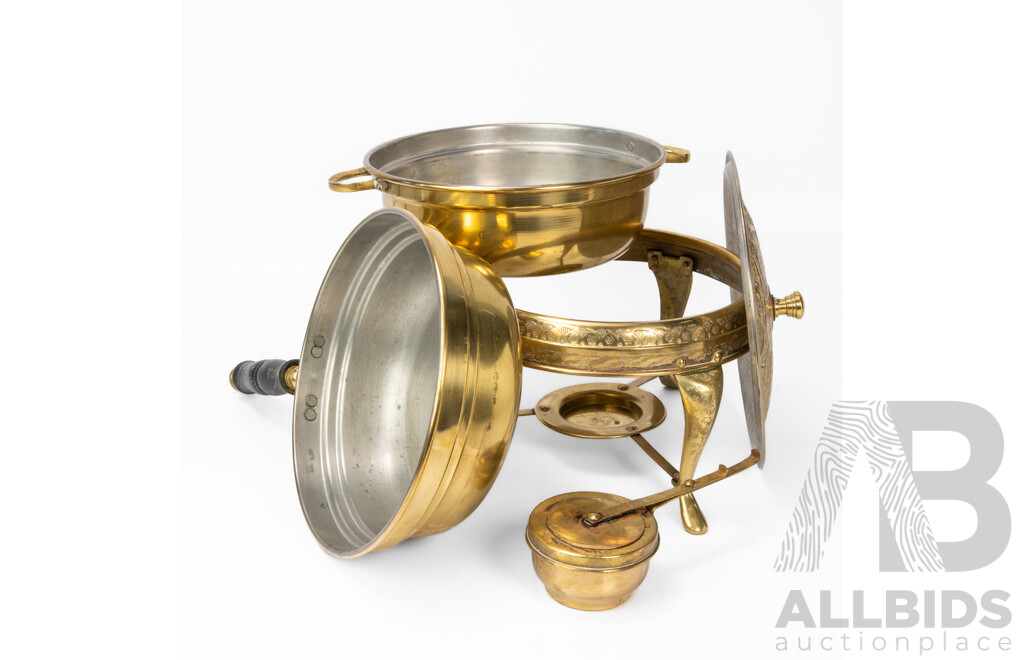 Iranian Reproduction Brass Elevated Chafing Dish with Fuel Burner